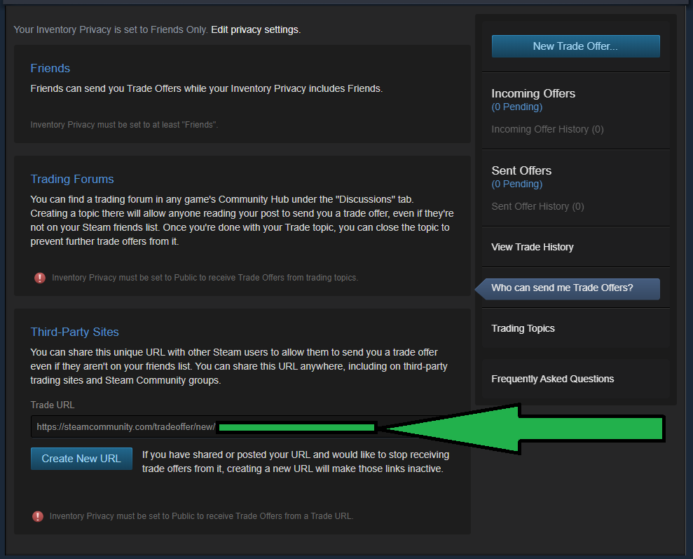 Steam Trade URL screenshot